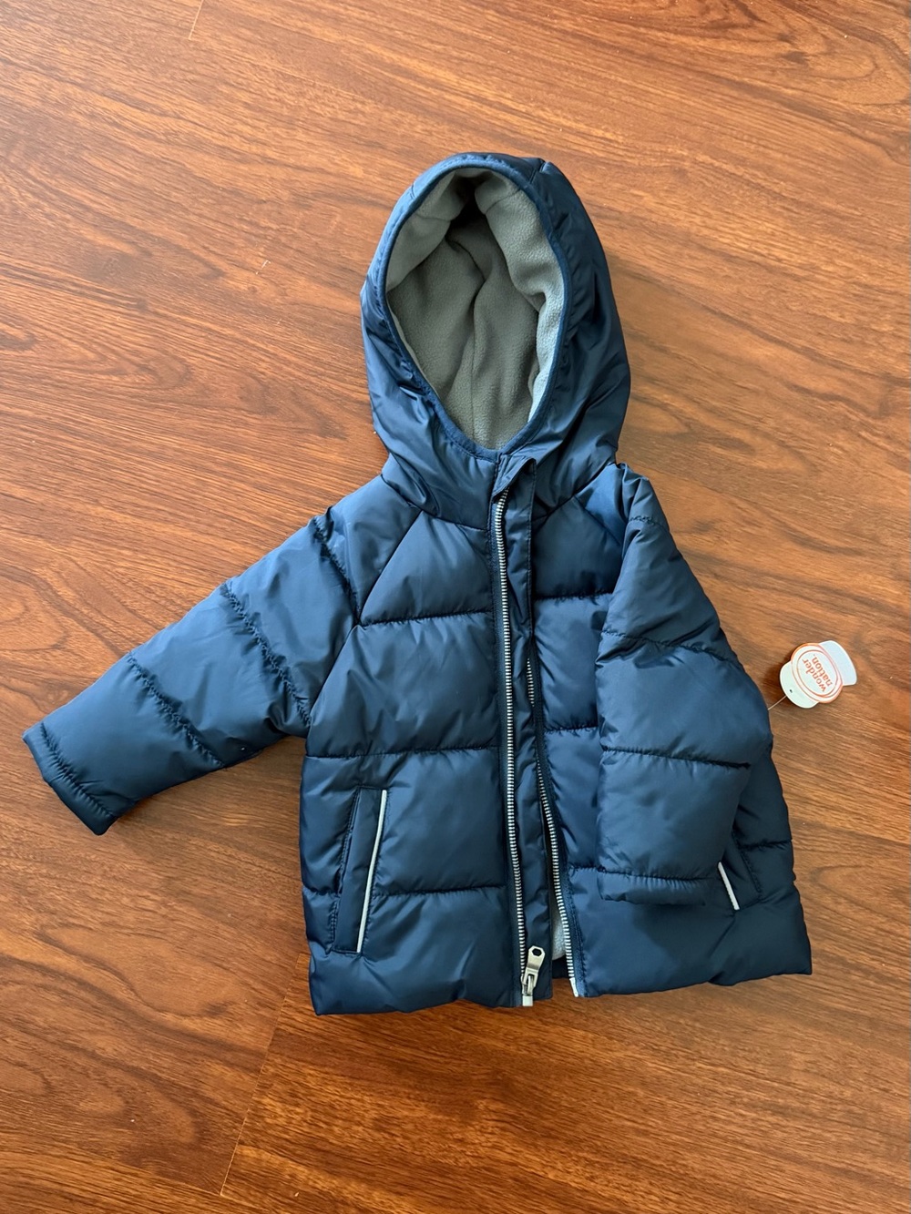 Old Navy Kids Navy Hooded Puffer Jacket with Gray Lining